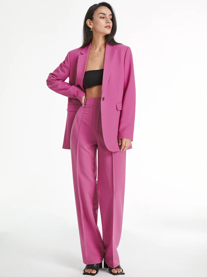 High Waisted Pleated Front Solid Colored Straight Leg Trousers