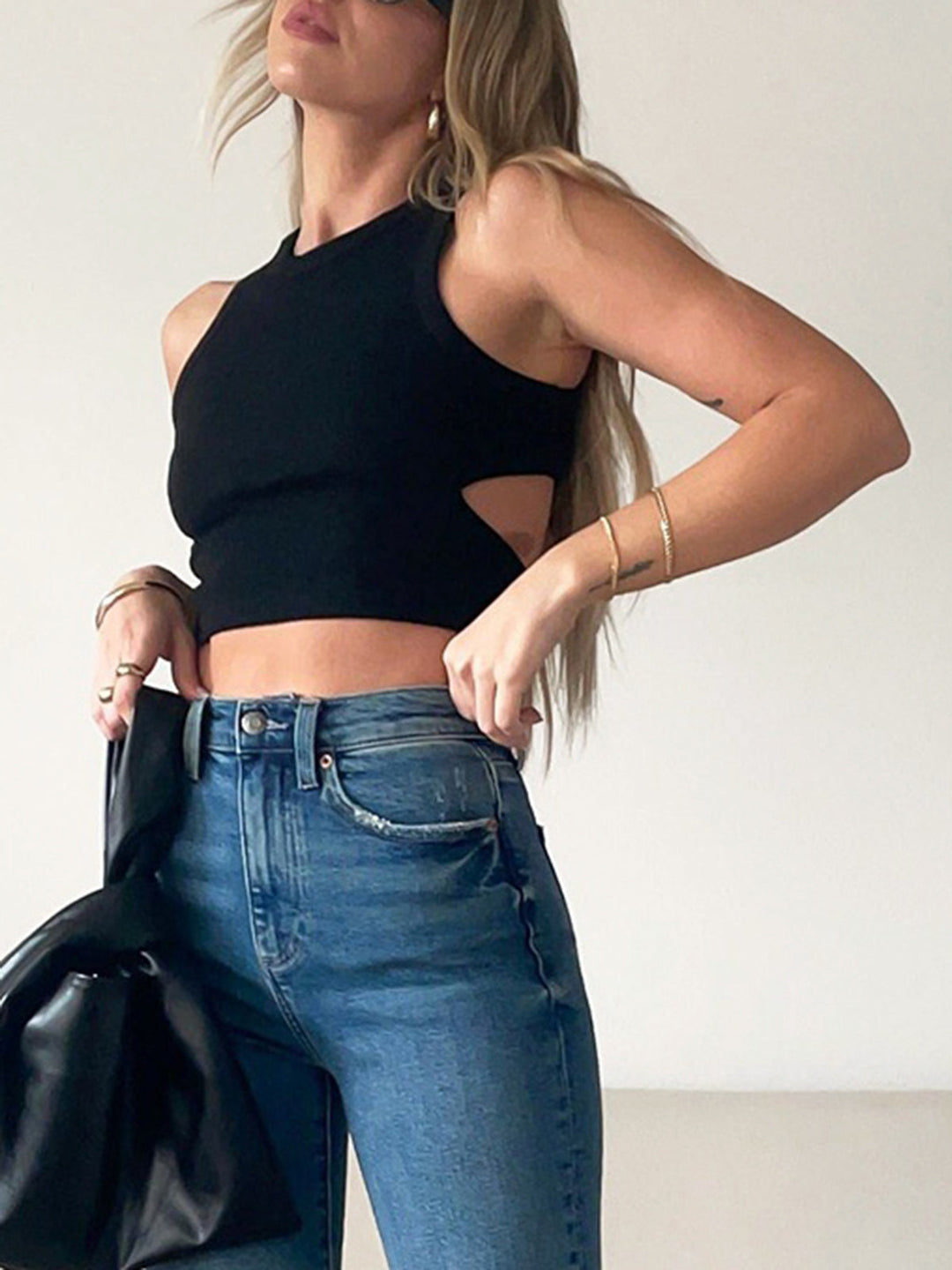 Nadelstreifen-Cutout-Crop-Top mit durchgehendem Rücken