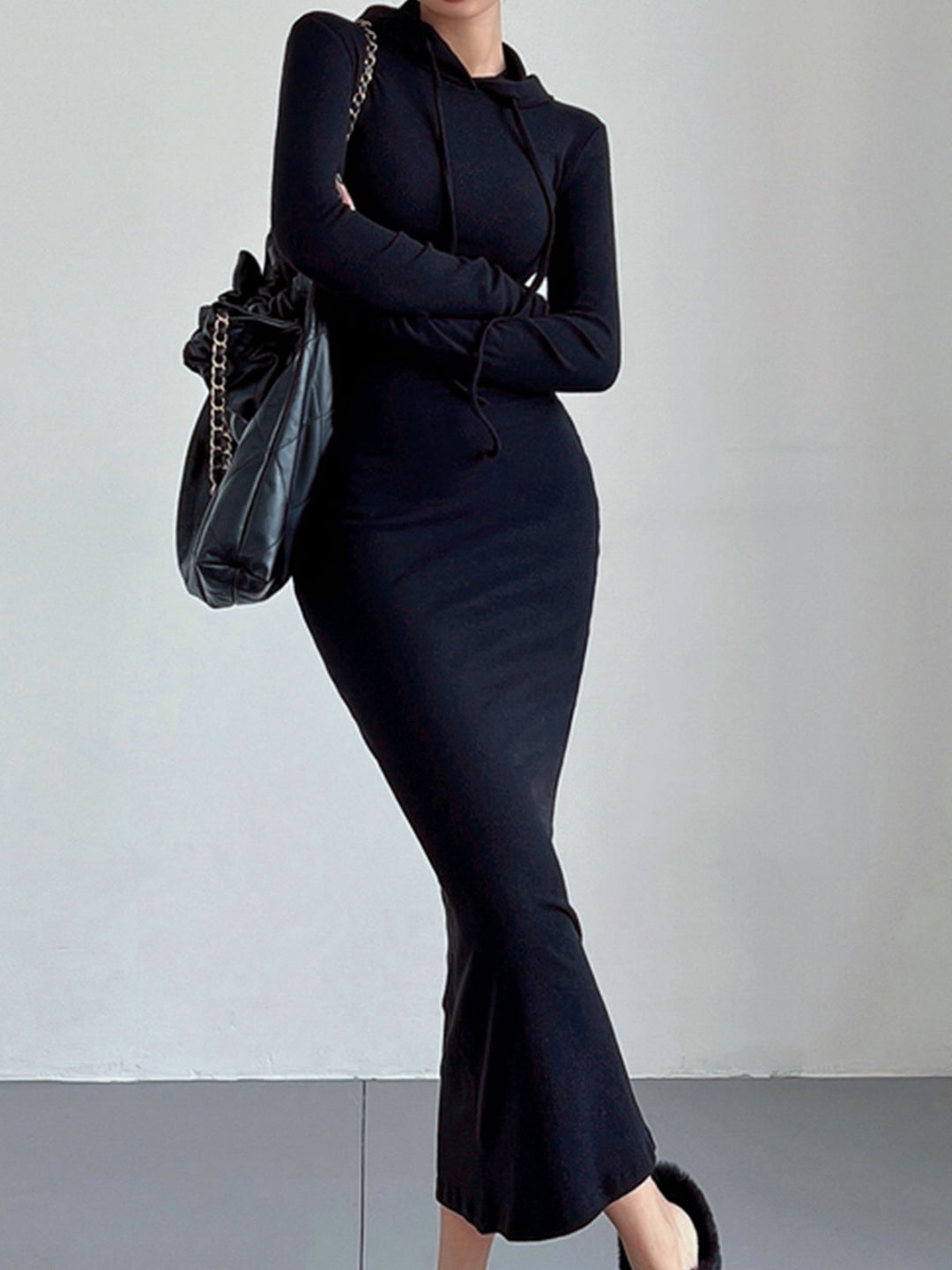 Drop Shoulder Kapuzenkleid mit Kordelzug