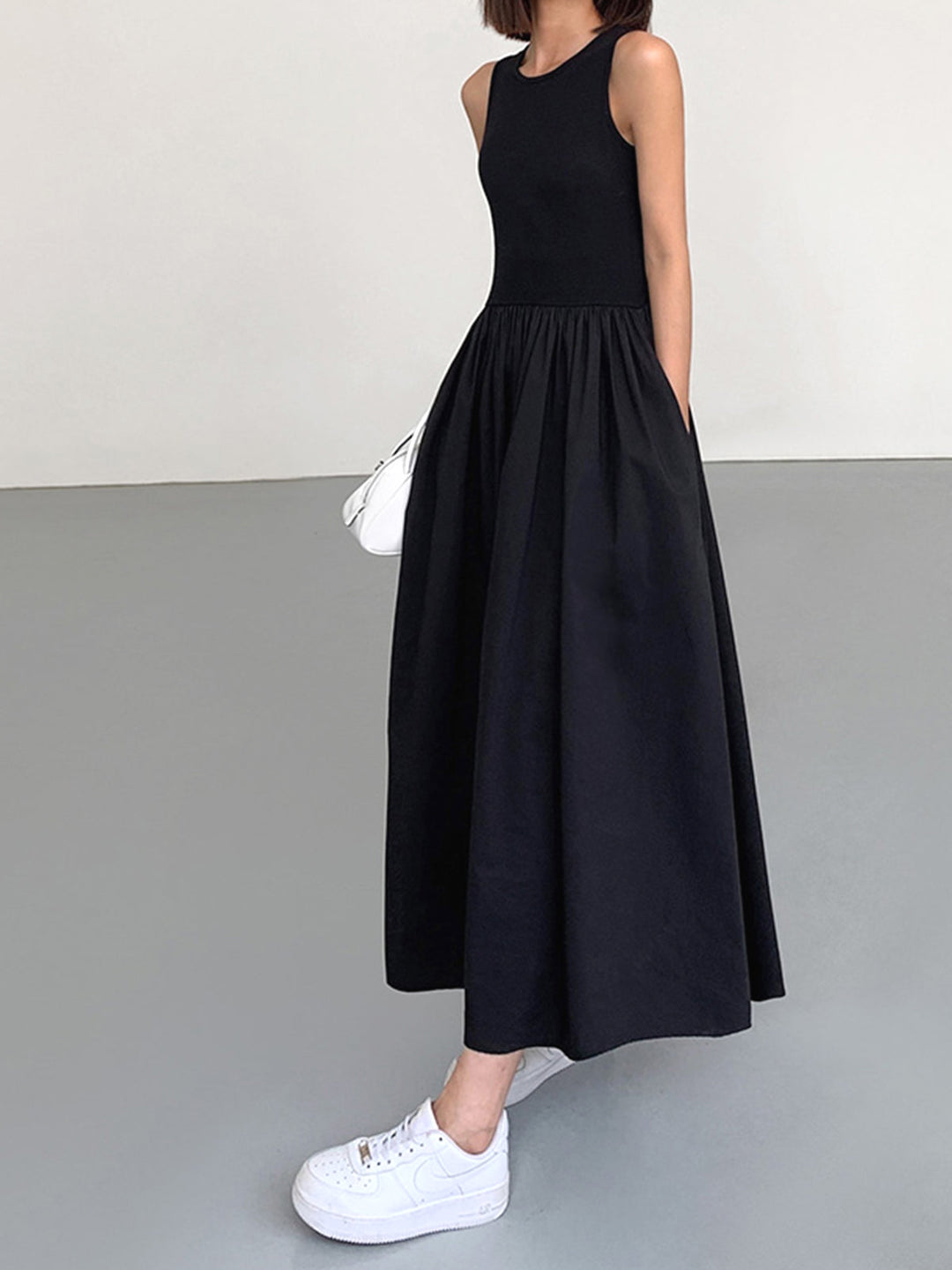 Freizeit Rundhals Kleid mit langen Ärmeln