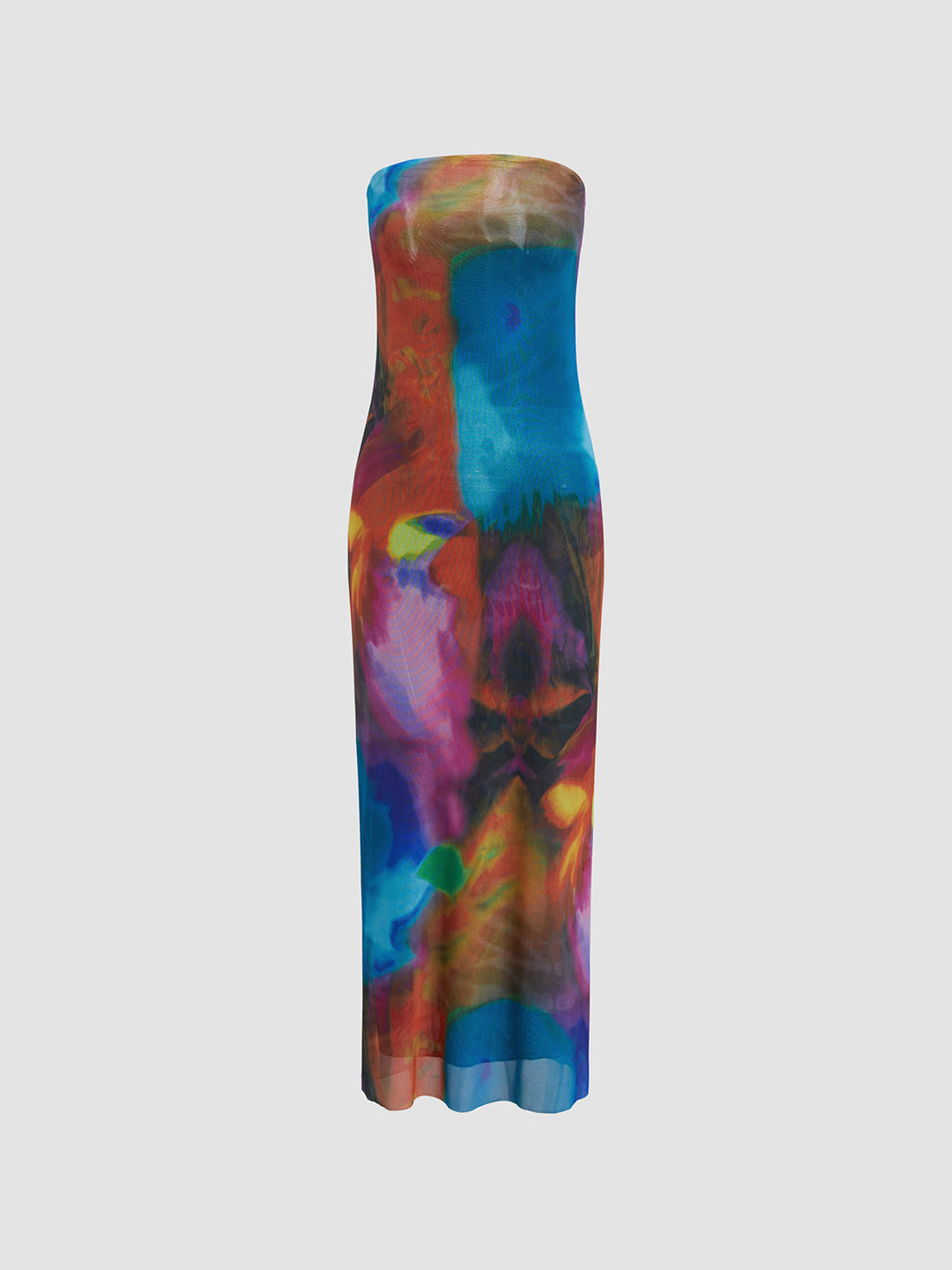 Tüll-Bedrucktes Netz-Träger-Röhrenkleid Midi