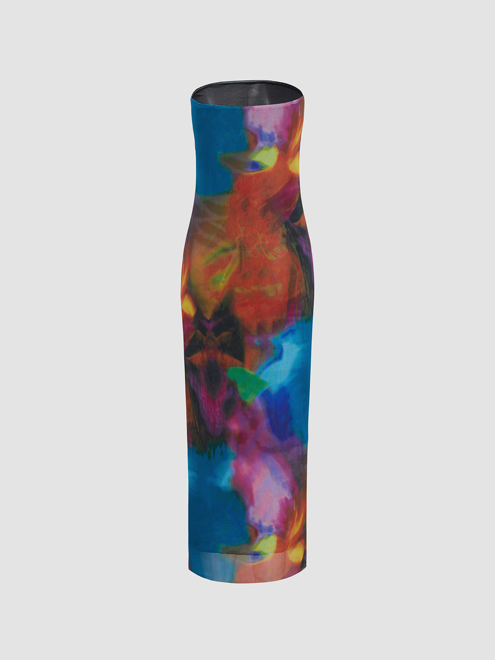 Tüll-Bedrucktes Netz-Träger-Röhrenkleid Midi
