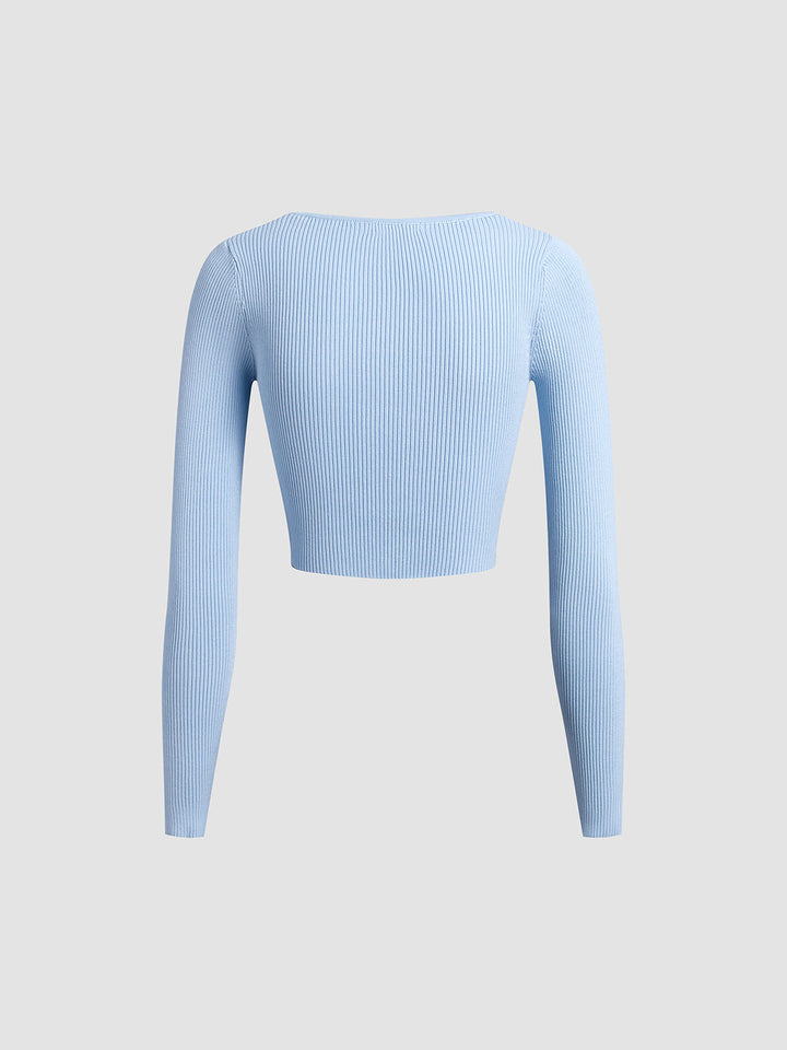 Solides geripptes Crop-Shirt mit quadratischem Ausschnitt