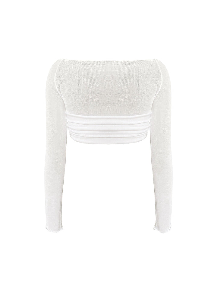 Halbtransparente Crop-T-Shirt aus Mesh mit Carmen-Ausschnitt