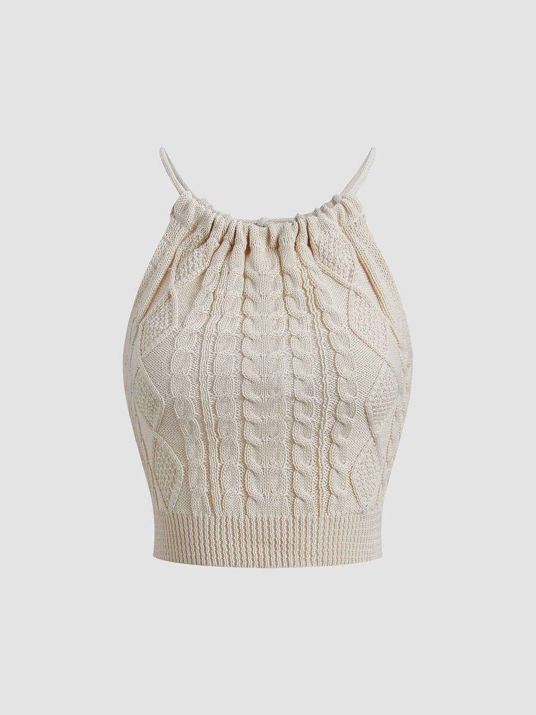 Gekreuzte Strick-Halter-Crop-Top mit offenem Rücken
