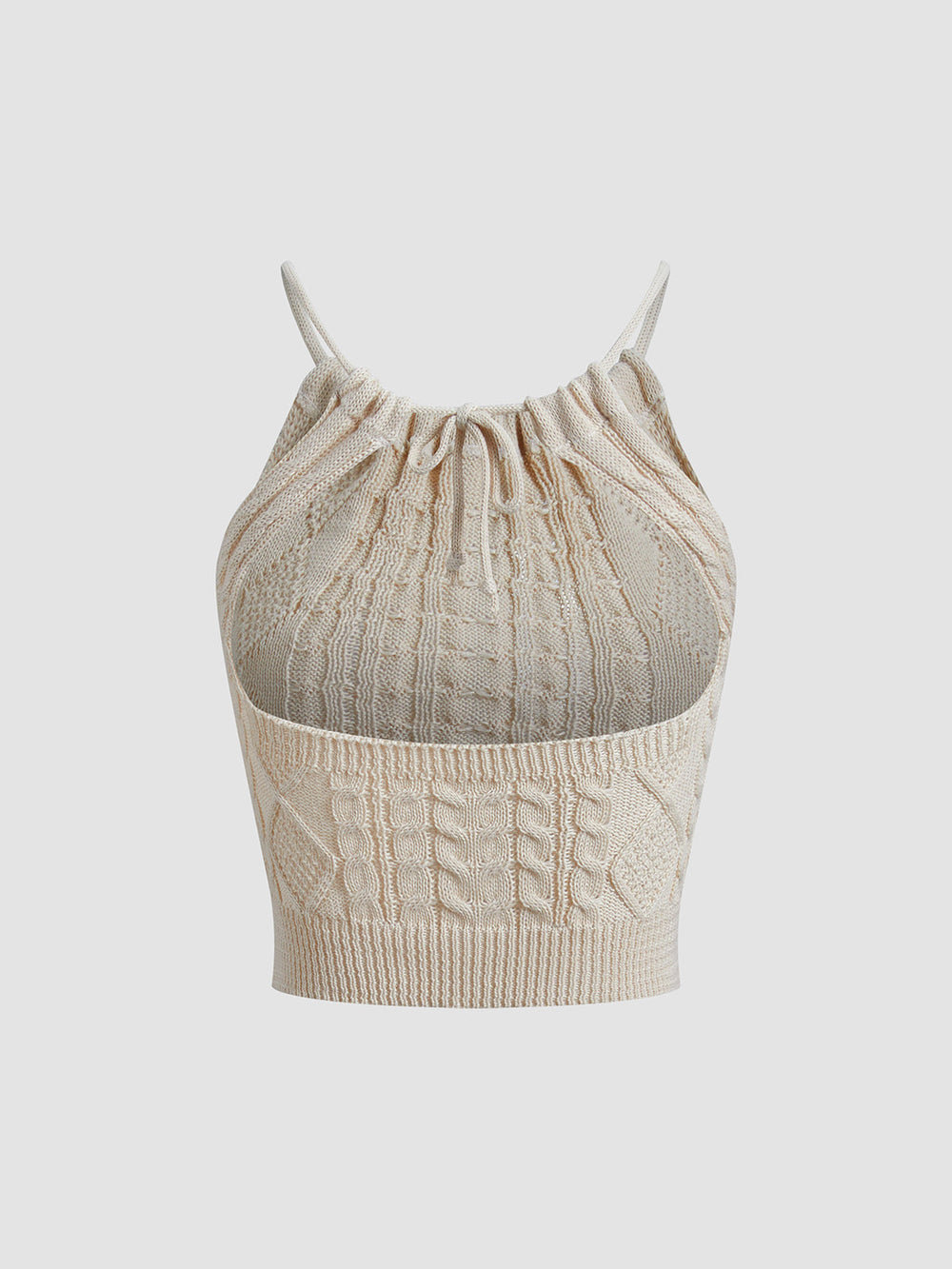 Gekreuzte Strick-Halter-Crop-Top mit offenem Rücken