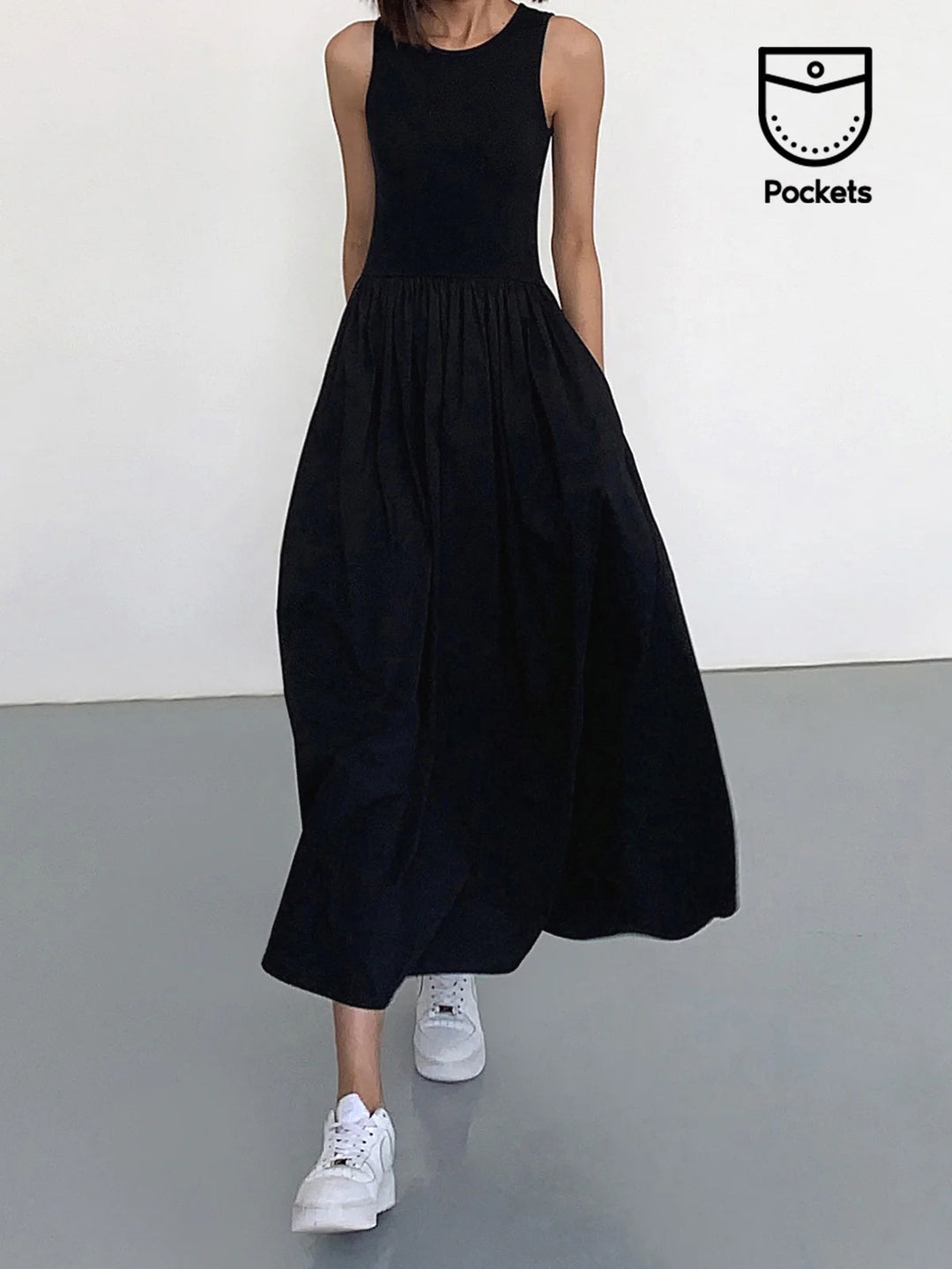 Freizeit Rundhals Kleid mit langen Ärmeln