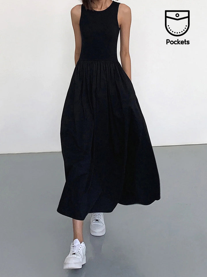 Freizeit Rundhals Kleid mit langen Ärmeln