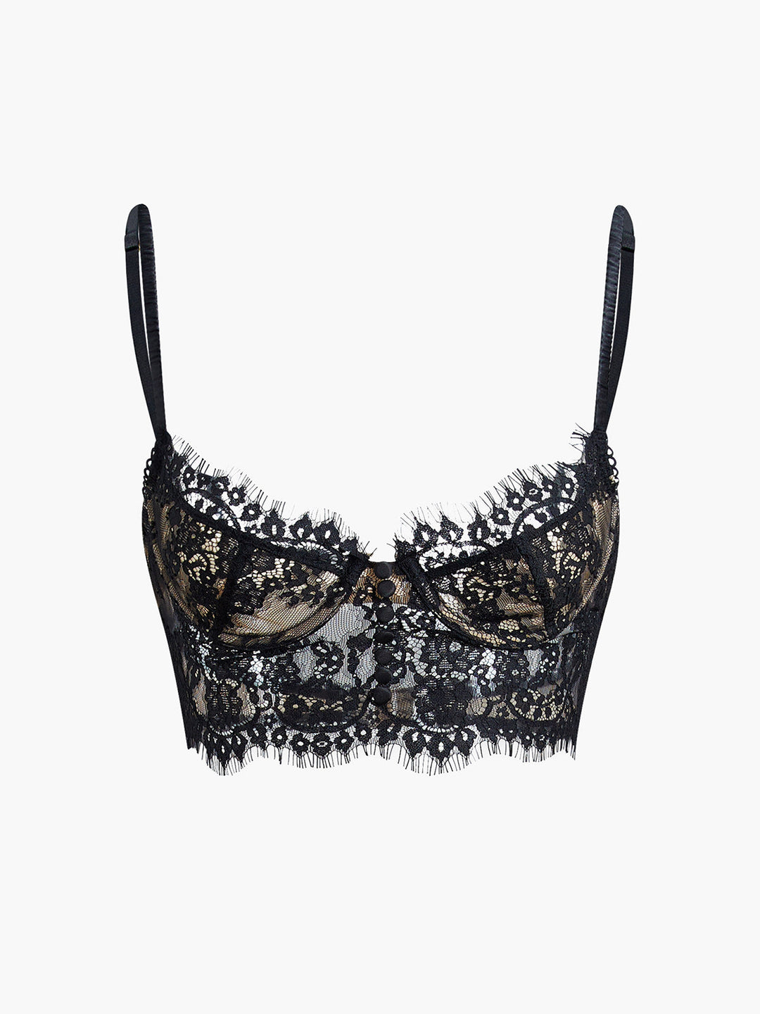 Halbtransparenter Crop-Top-Träger aus Spitze mit doppeltem Haken