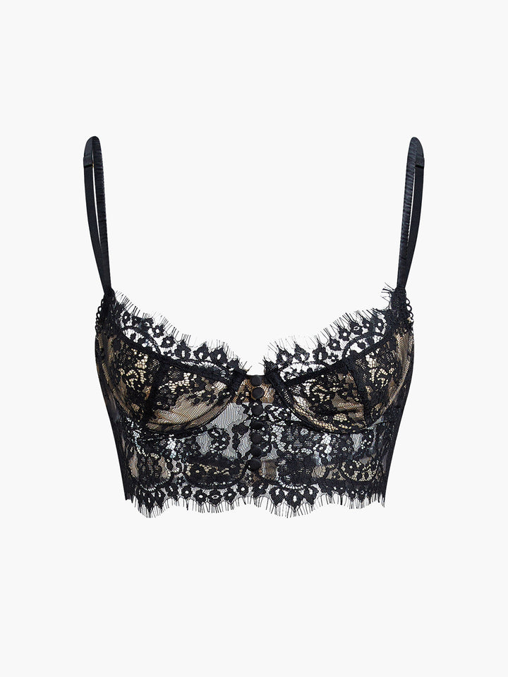 Halbtransparenter Crop-Top-Träger aus Spitze mit doppeltem Haken