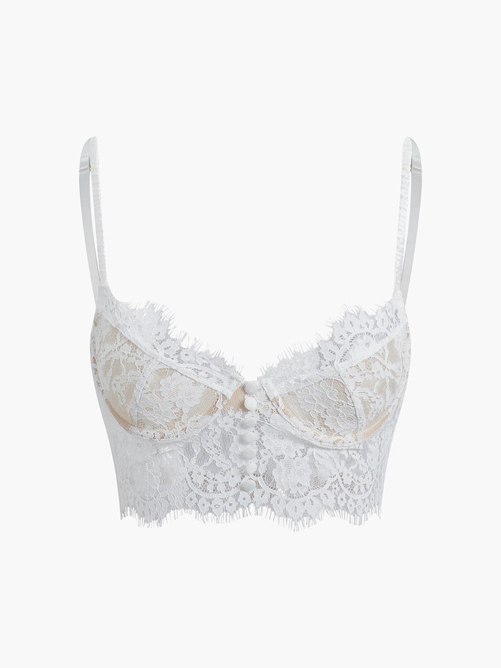 Halbtransparenter Crop-Top-Träger aus Spitze mit doppeltem Haken