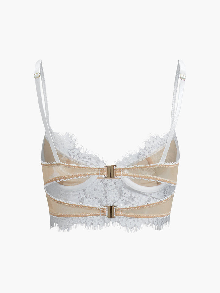 Halbtransparenter Crop-Top-Träger aus Spitze mit doppeltem Haken