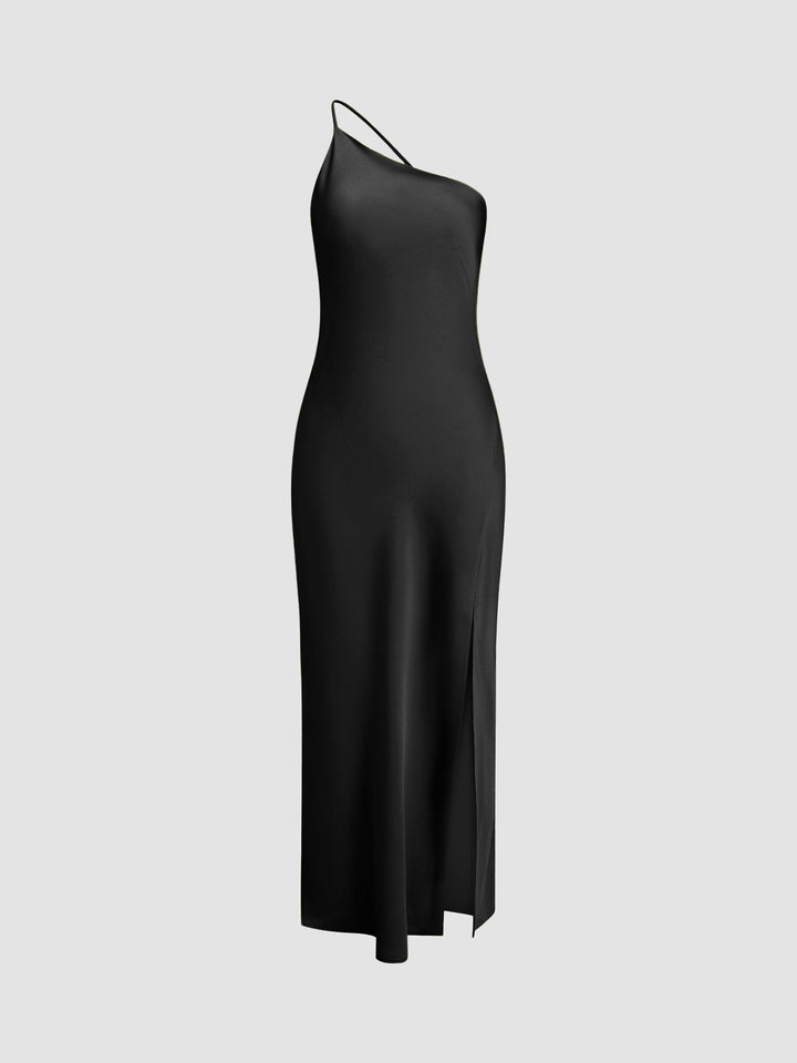 Mondlicht Kleid mit offenem Rücken und Satin-Schlitz, lang
