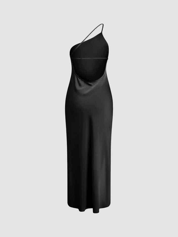 Mondlicht Kleid mit offenem Rücken und Satin-Schlitz, lang
