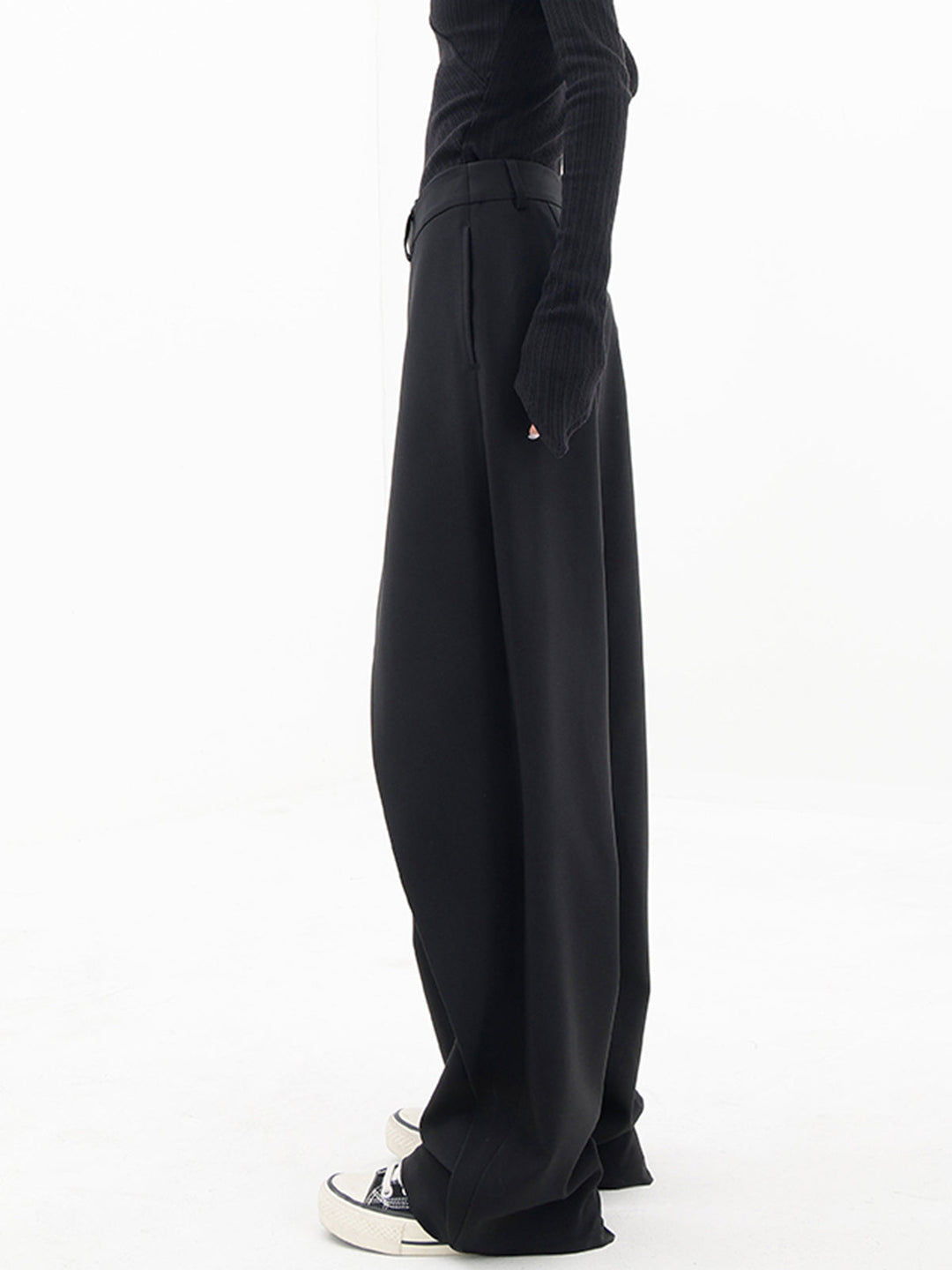 Asymmetrische Lagen-Hemdkragen-Kleiderhose mit weitem Bein
