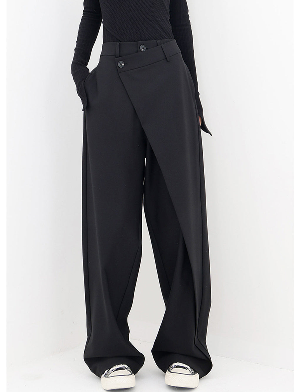 Asymmetrische Lagen-Hemdkragen-Kleiderhose mit weitem Bein