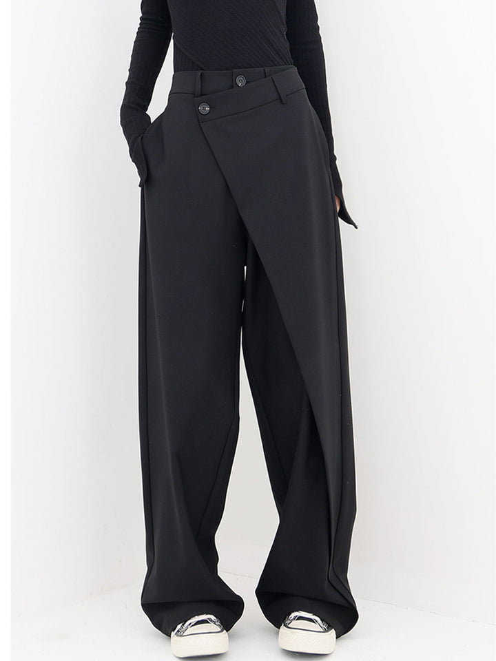 Asymmetrische Lagen-Hemdkragen-Kleiderhose mit weitem Bein