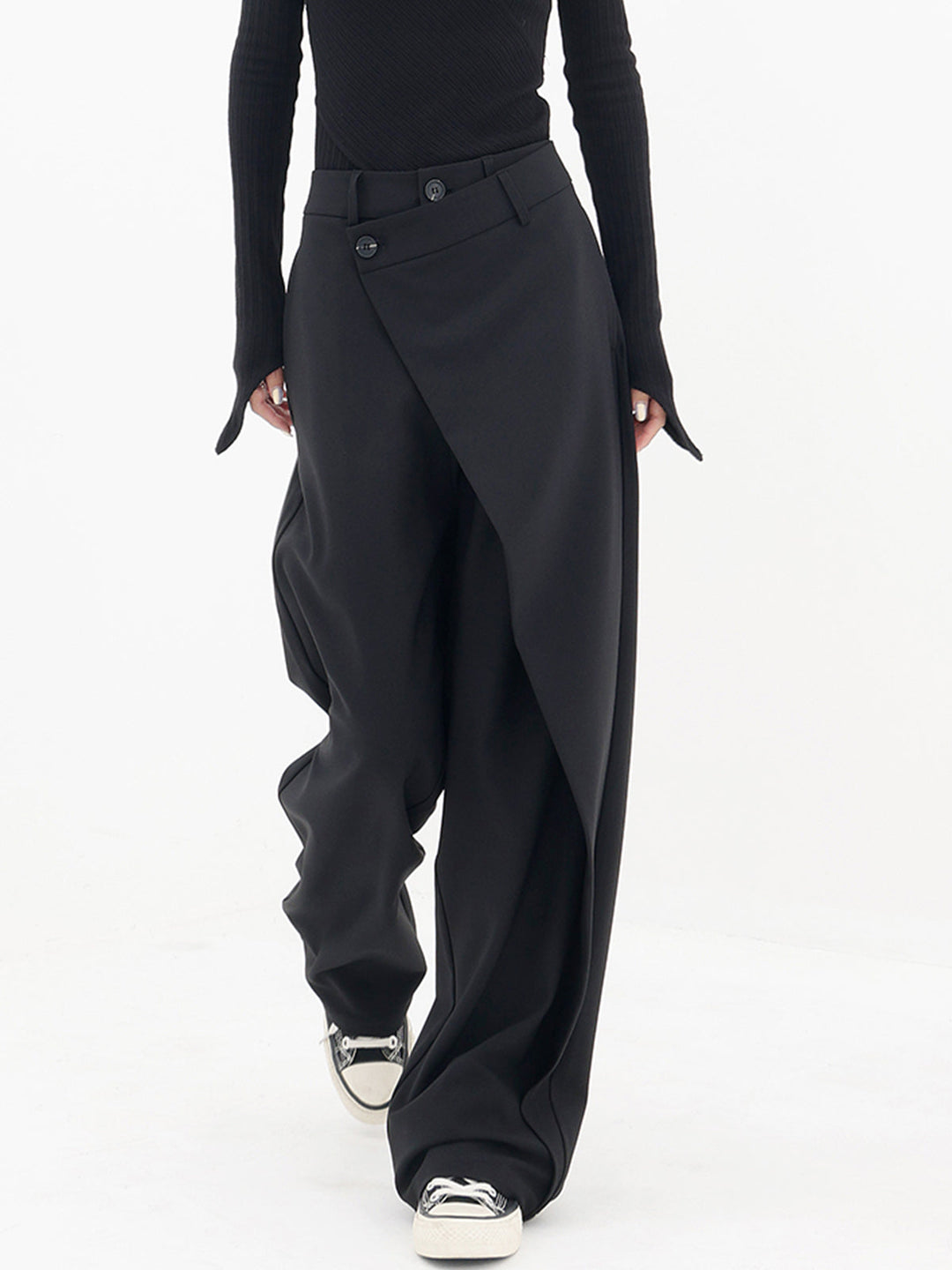 Asymmetrische Lagen-Hemdkragen-Kleiderhose mit weitem Bein