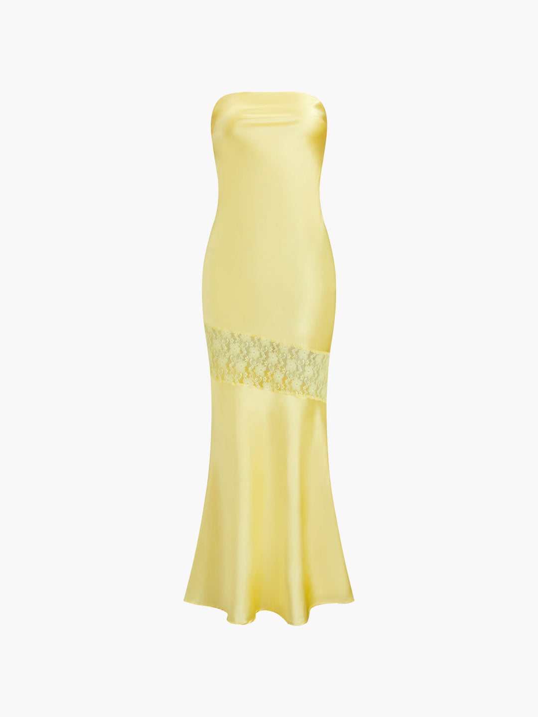Asymmetrisches trägerloses Röhren-Midikleid aus Spitze