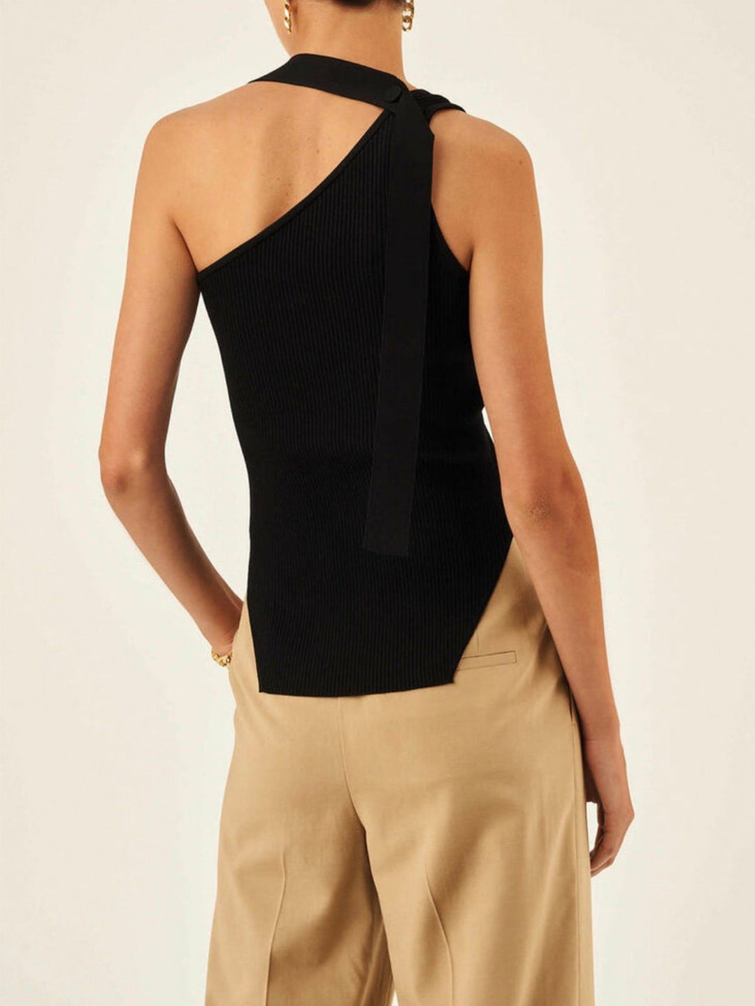Asymmetrisches Neckholder-Ripp-Top