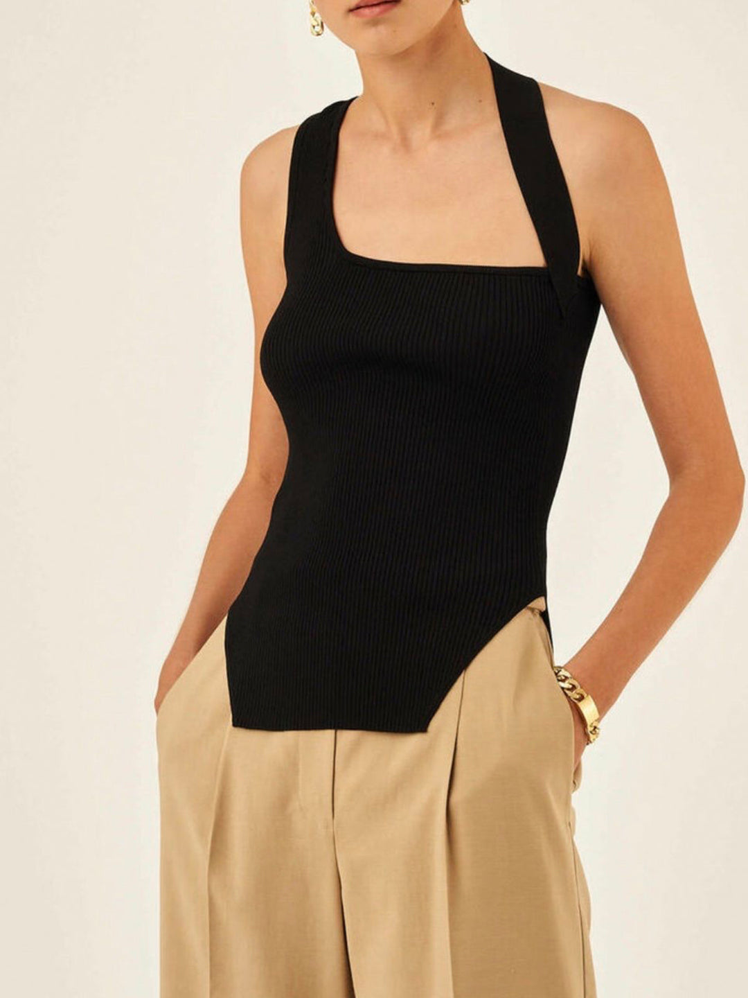 Asymmetrisches Neckholder-Ripp-Top
