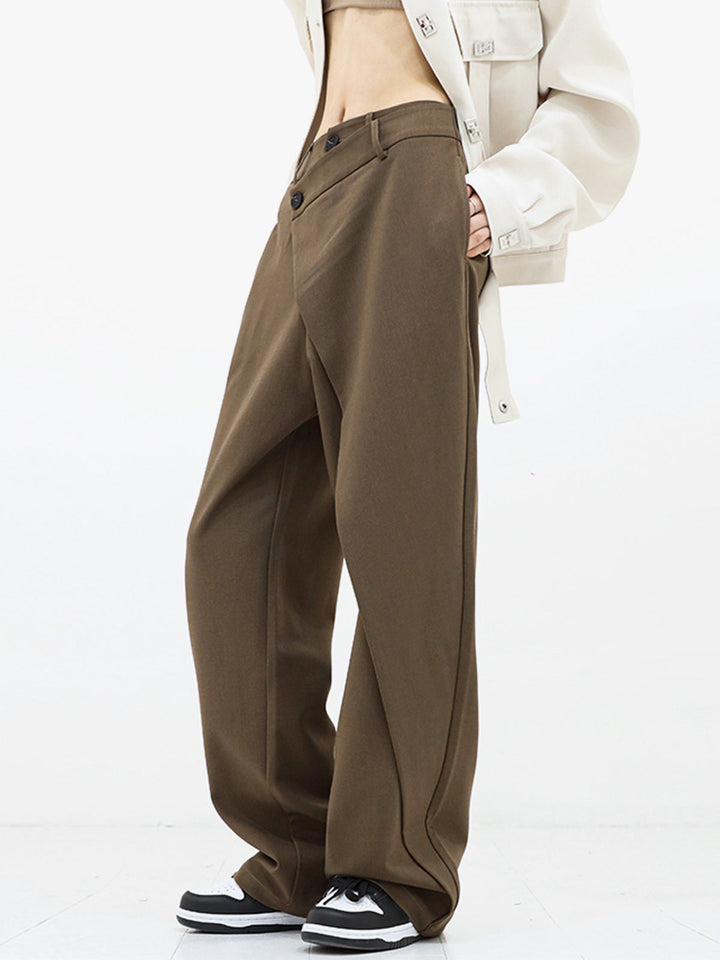 Asymmetrische Lagen-Hemdkragen-Kleiderhose mit weitem Bein