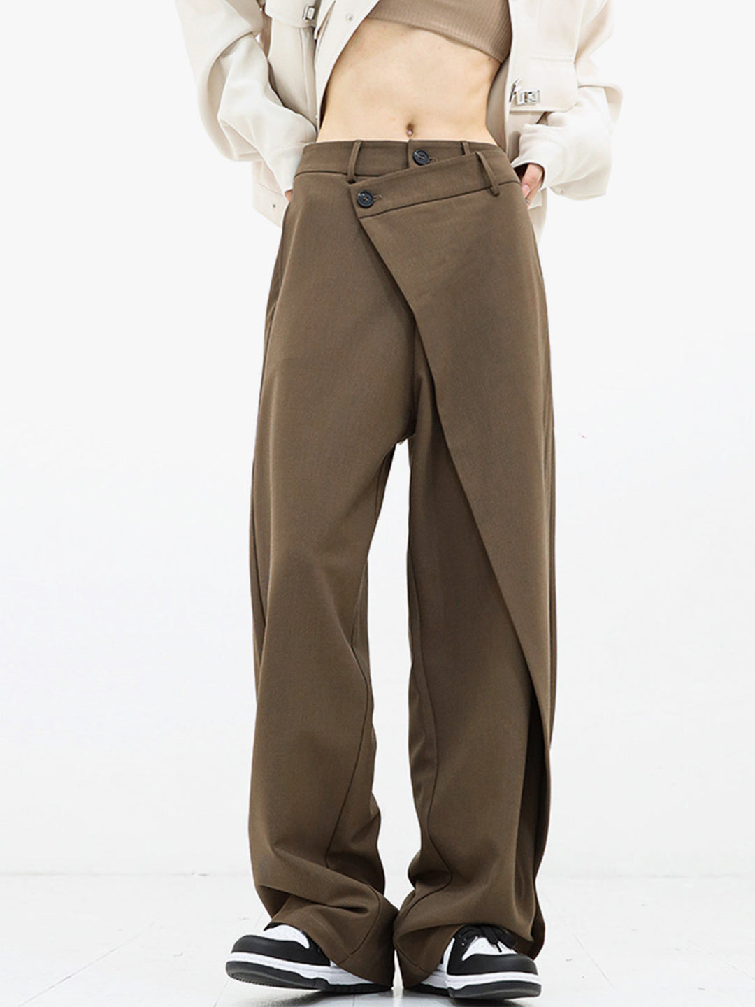 Asymmetrische Lagen-Hemdkragen-Kleiderhose mit weitem Bein