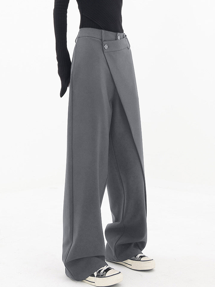 Asymmetrische Lagen-Hemdkragen-Kleiderhose mit weitem Bein