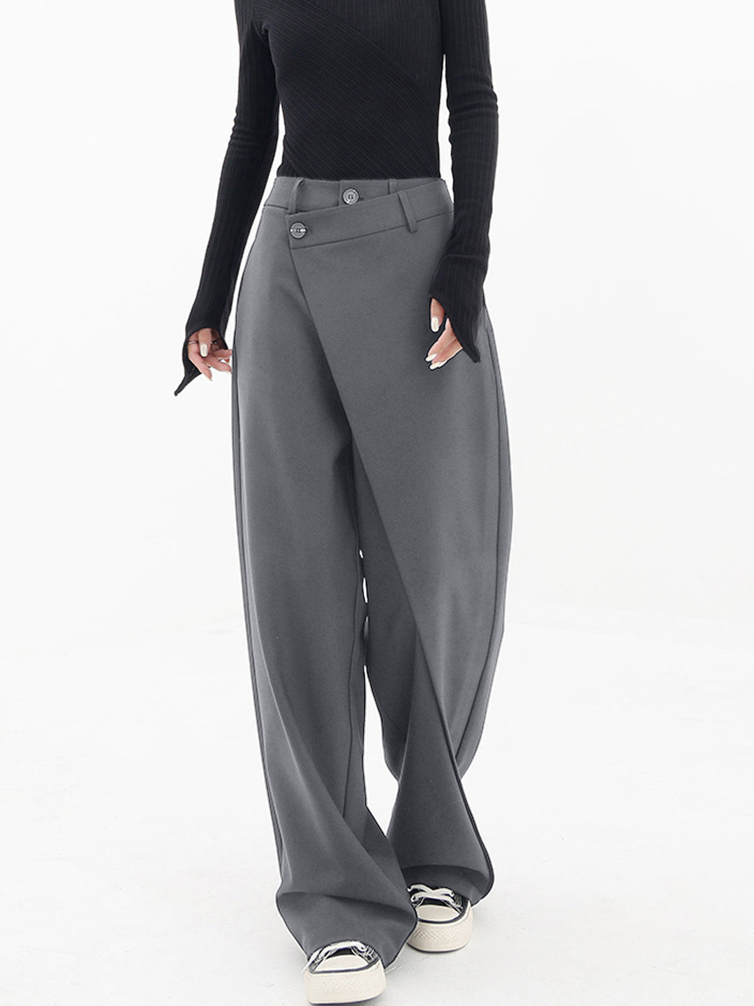 Asymmetrische Lagen-Hemdkragen-Kleiderhose mit weitem Bein