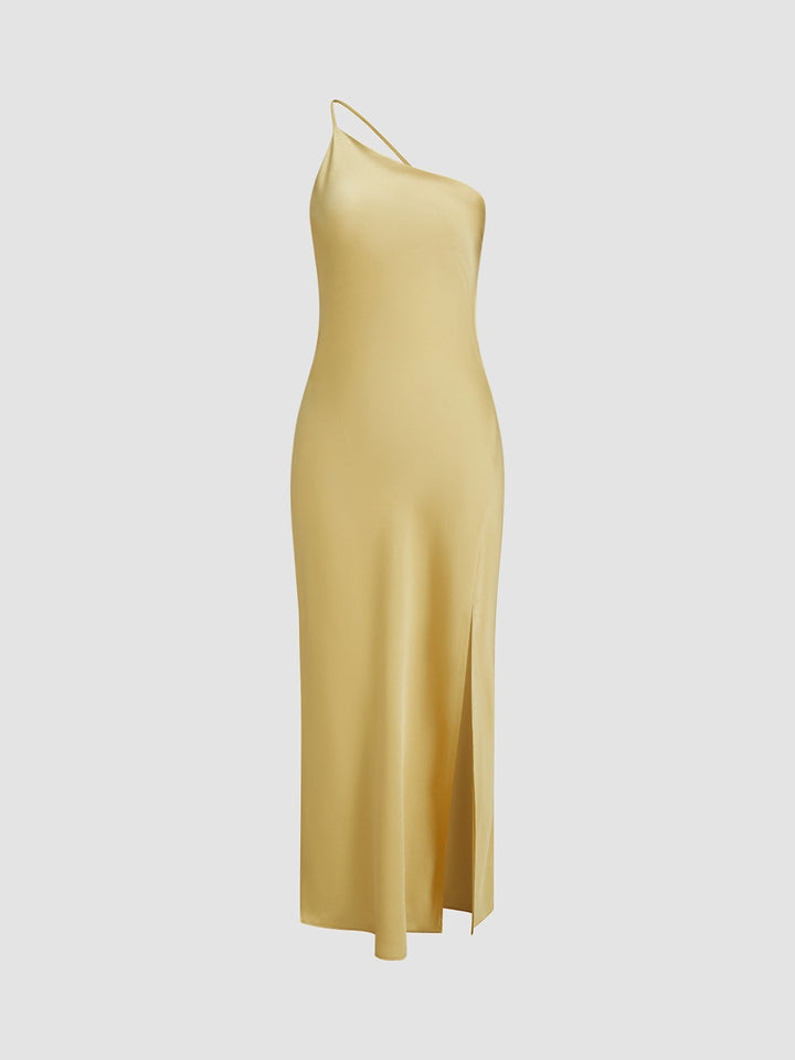 Mondlicht Kleid mit offenem Rücken und Satin-Schlitz, lang