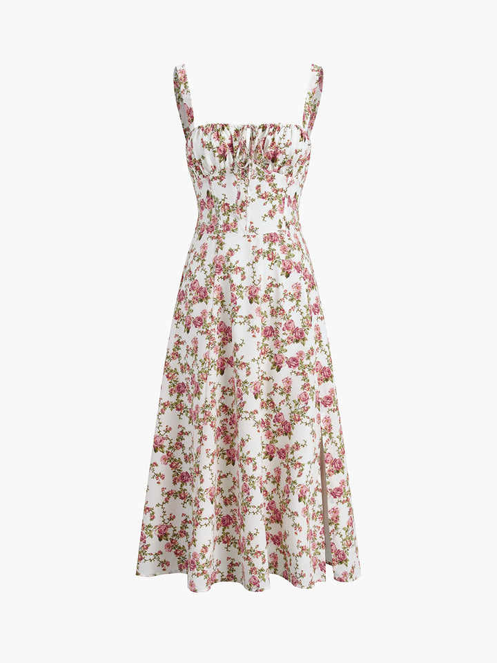 Rosenknospen-Blumen-Midikleid