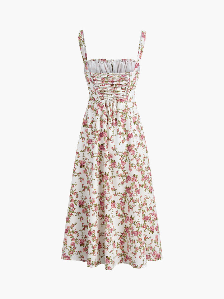 Rosenknospen-Blumen-Midikleid