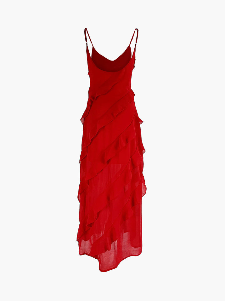 Halbtransparente Rüschen-Langarm-Kleid mit Reißverschluss