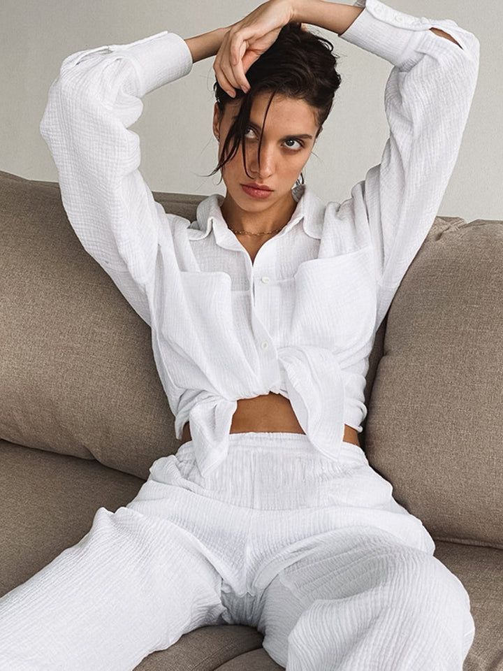 Minimalistisches Baumwoll-Zweiteiler-Hosen-Set