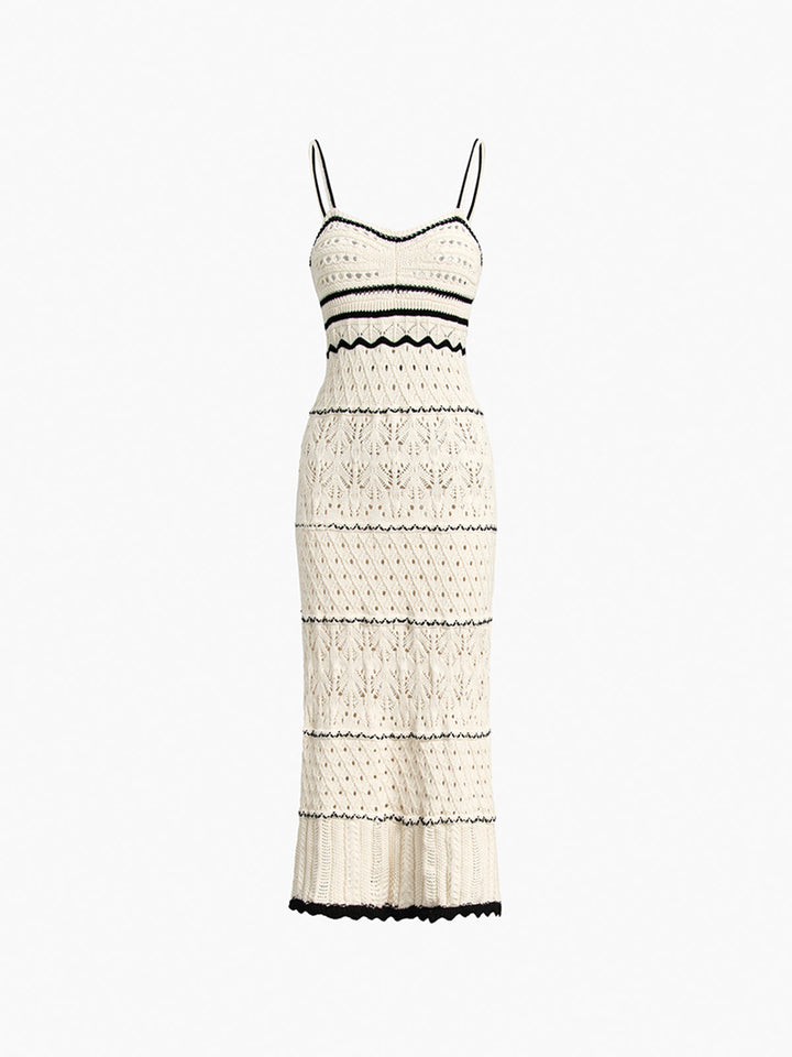 Paros Häkelkleid mit Lochstickerei, durchsichtig, knielang