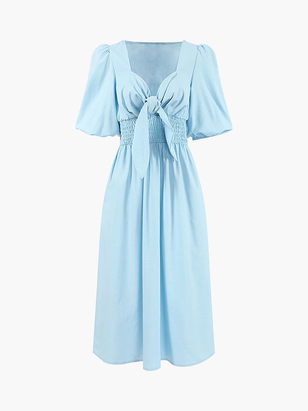 Leinen-Baumwoll-Kleid mit Bindedetail vorne, Knielänge