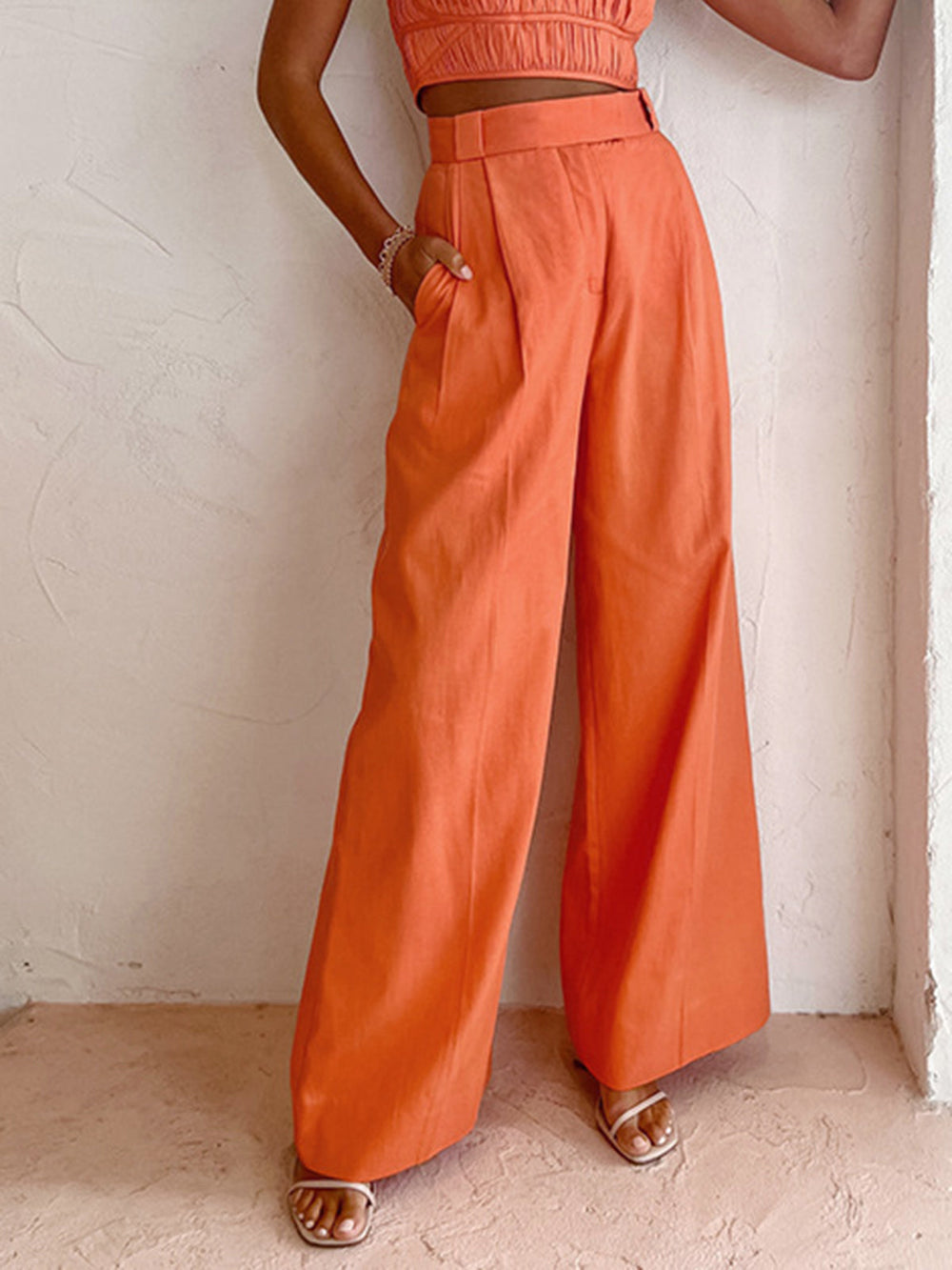 Vitamin C Leinen Baumwolle Hose mit weitem Bein