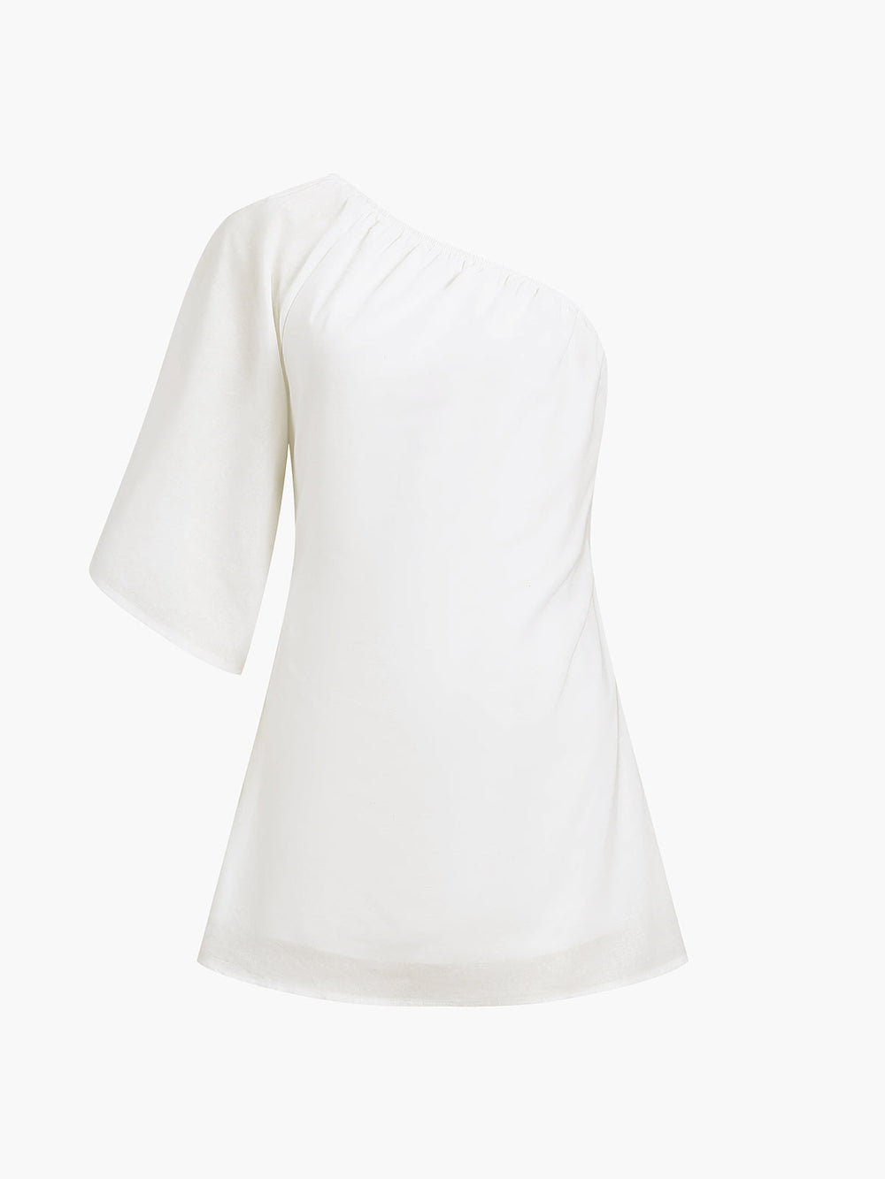 Aegean Baumwoll-Leinen-Kleid mit einem Ärmel und kurzen Ärmeln