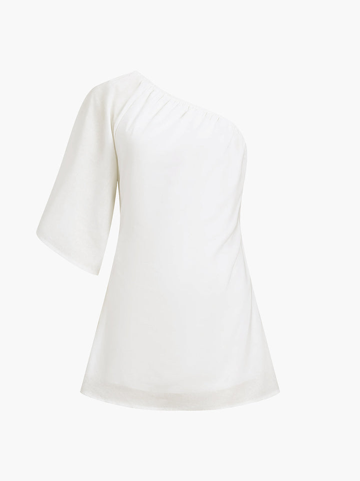 Aegean Baumwoll-Leinen-Kleid mit einem Ärmel und kurzen Ärmeln