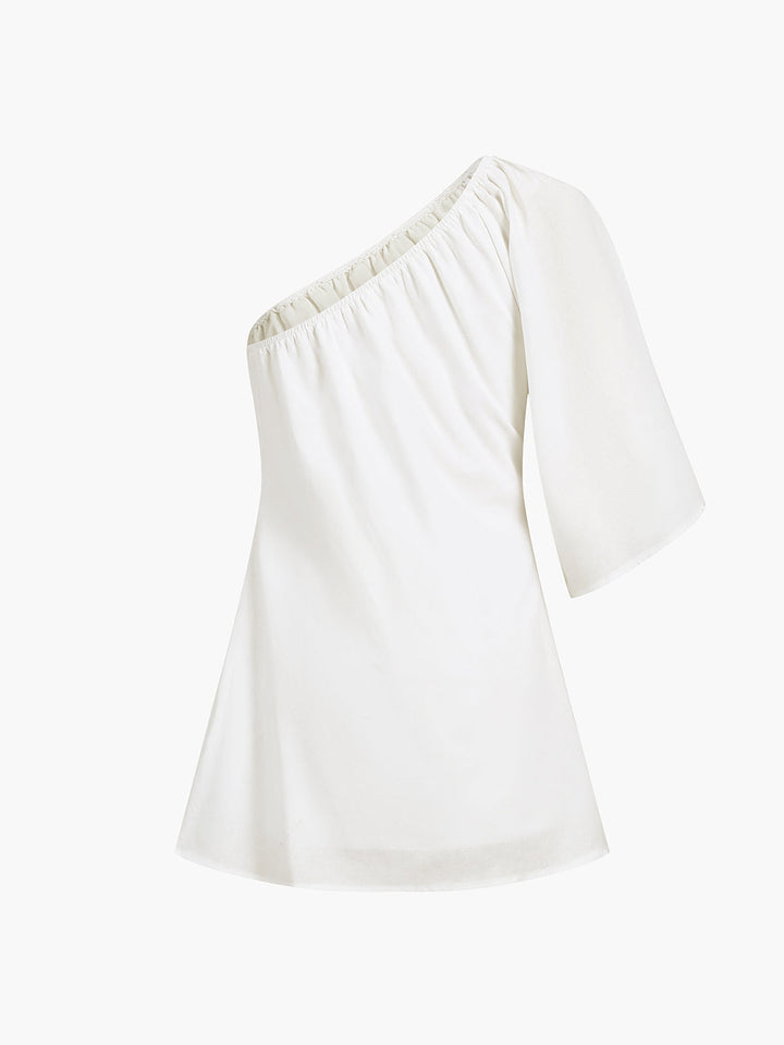 Aegean Baumwoll-Leinen-Kleid mit einem Ärmel und kurzen Ärmeln