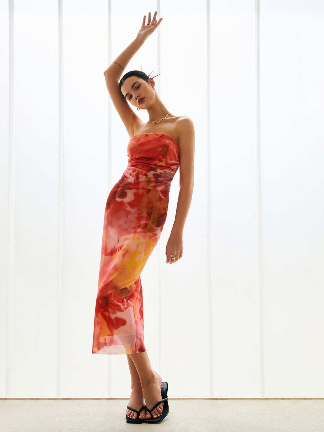 Halbtransparente Mesh-Midi-Röhrenkleid