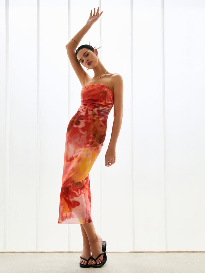 Halbtransparente Mesh-Midi-Röhrenkleid