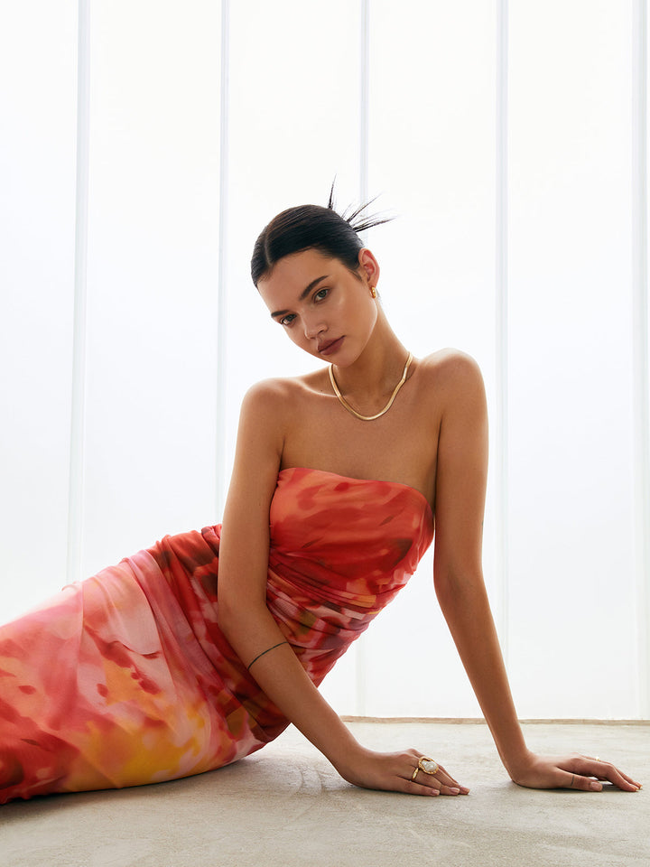Halbtransparente Mesh-Midi-Röhrenkleid