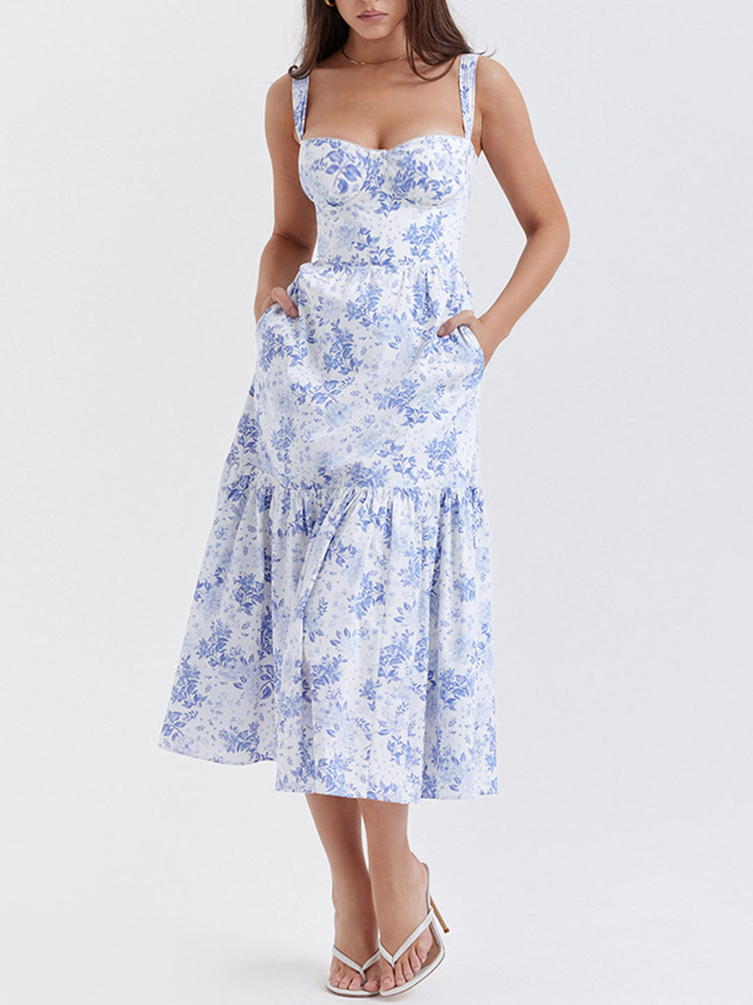 Vergissmeinnicht Blumen-Taschen Langärmeliges Kleid mit Reißverschluss
