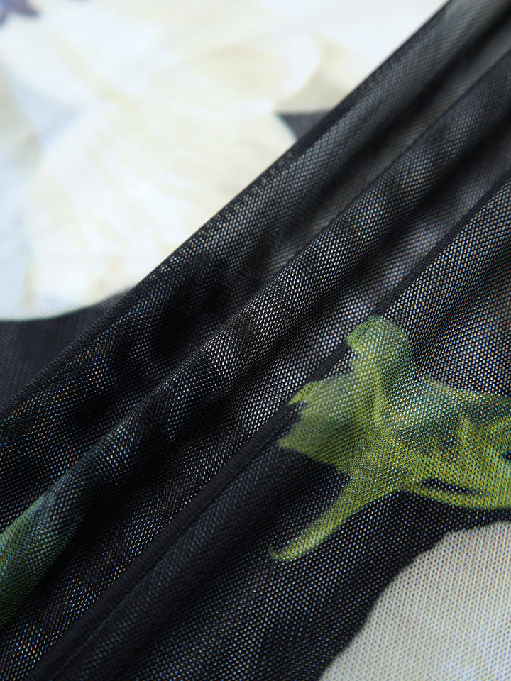 Gardenia Blumen Netz Falten Röhren Midikleid