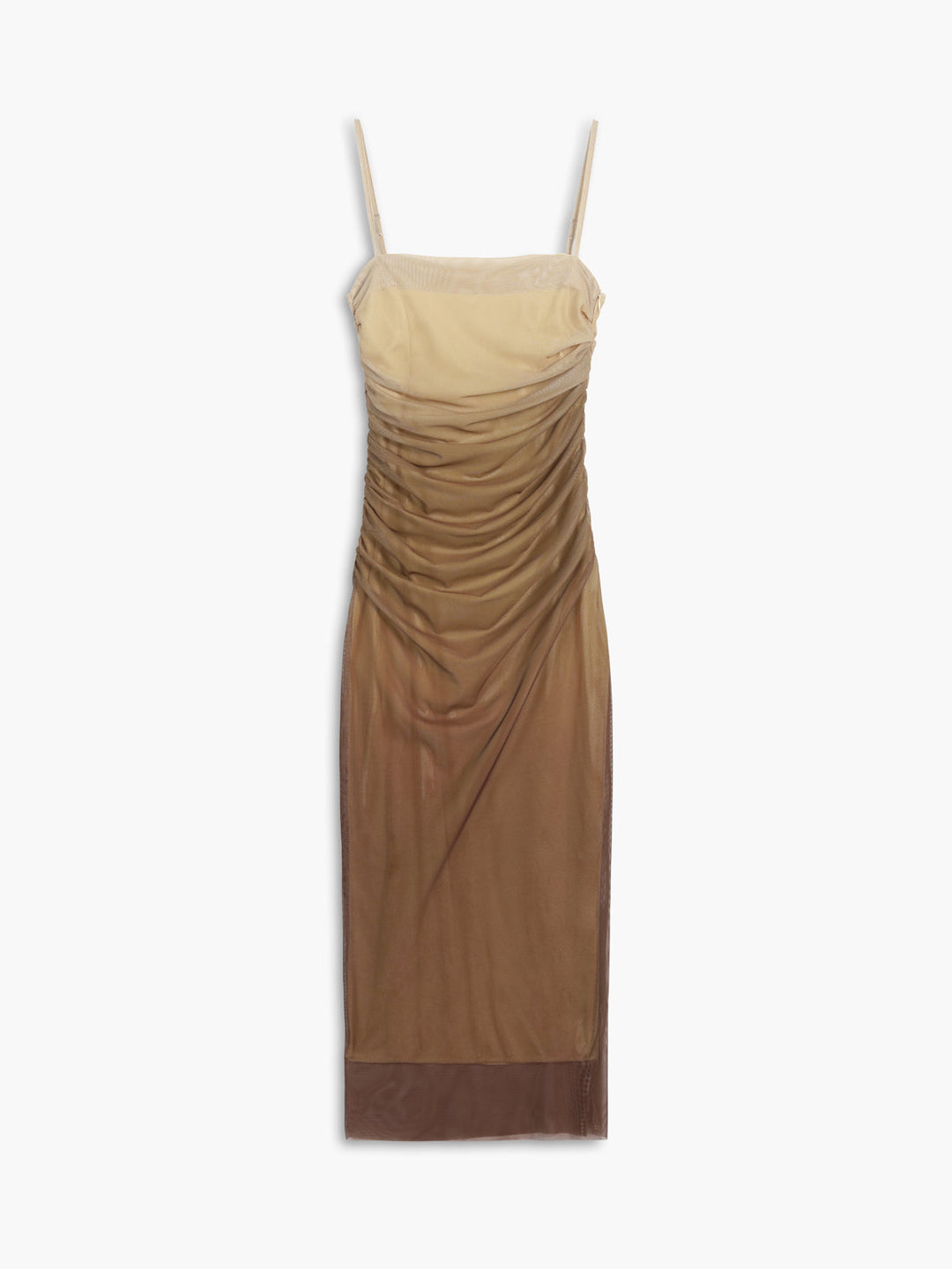 Cappuccino Ombre Mesh Reißverschluss Kleid Lang