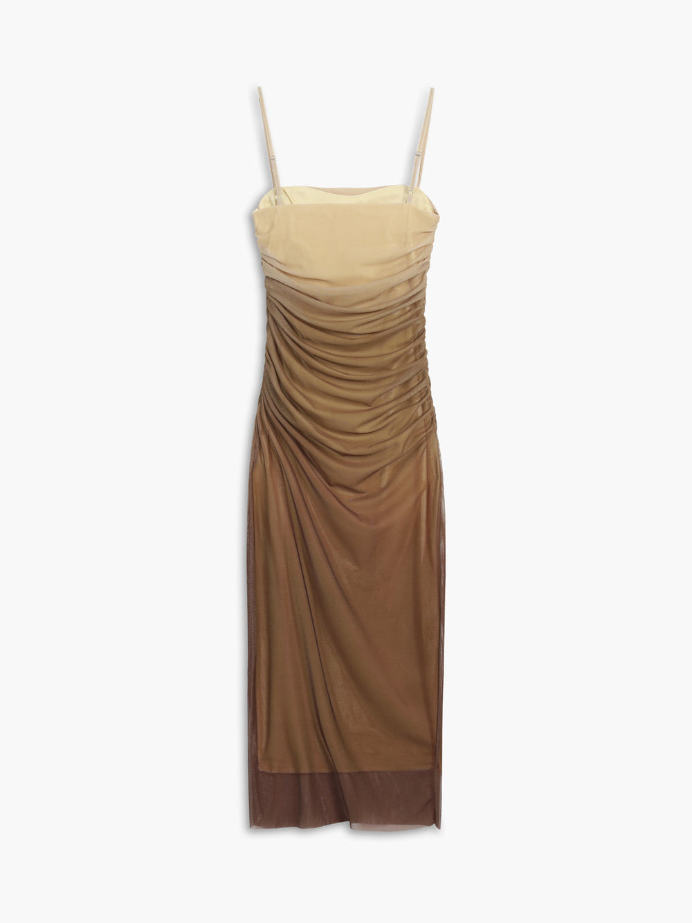 Cappuccino Ombre Mesh Reißverschluss Kleid Lang