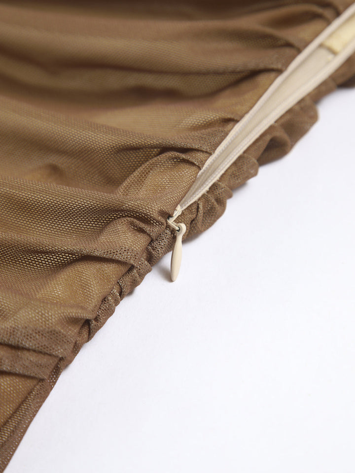 Cappuccino Ombre Mesh Reißverschluss Kleid Lang