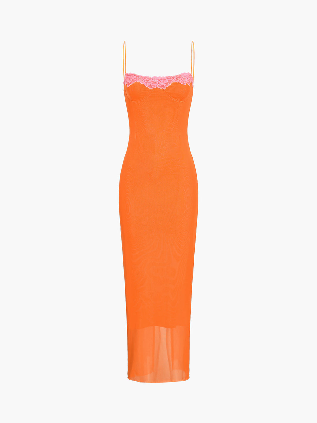 Halbtransparente Netz-Kleid mit Spitzenbesatz, lang