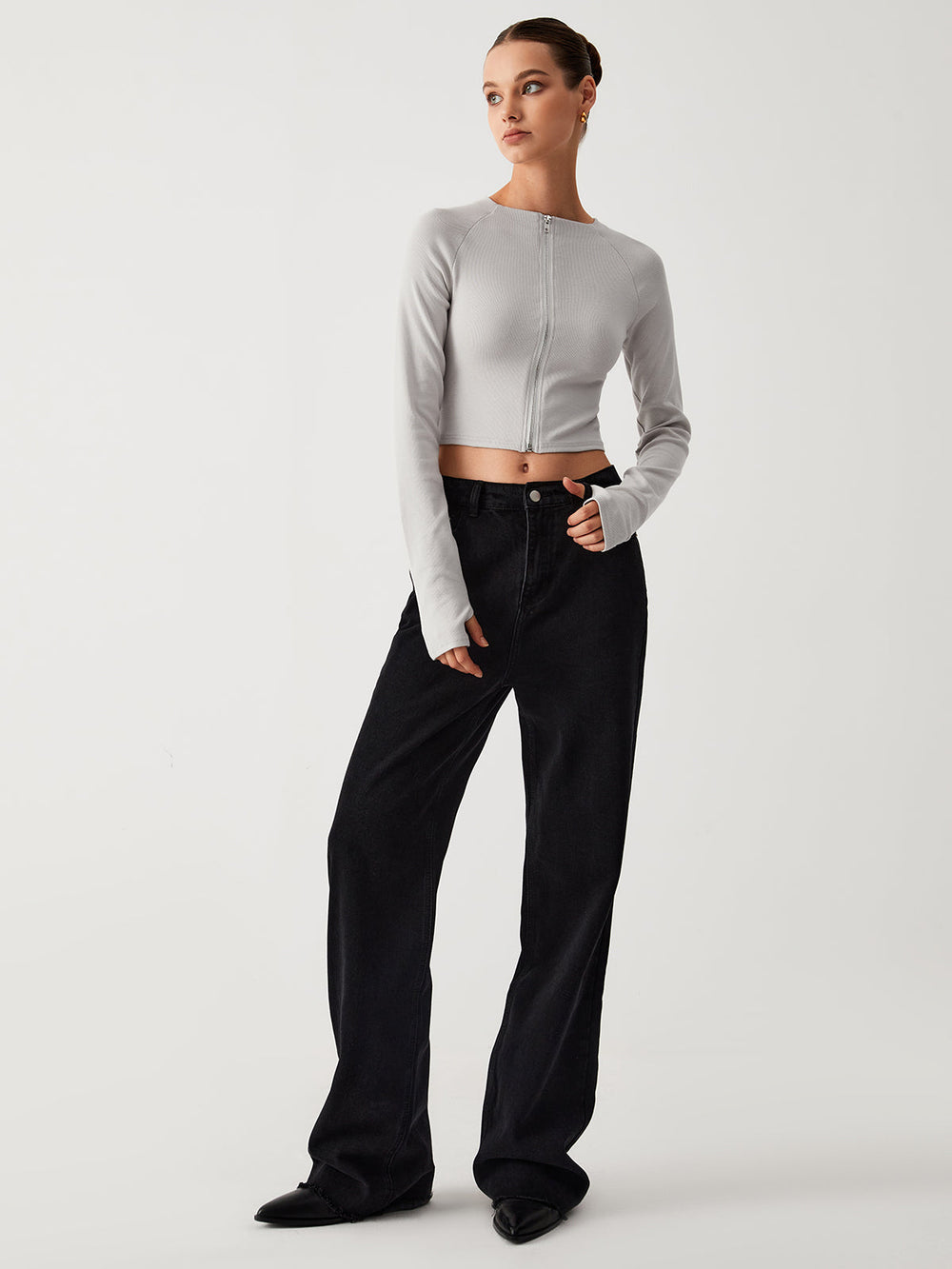Kaffee Langarmshirt Crop